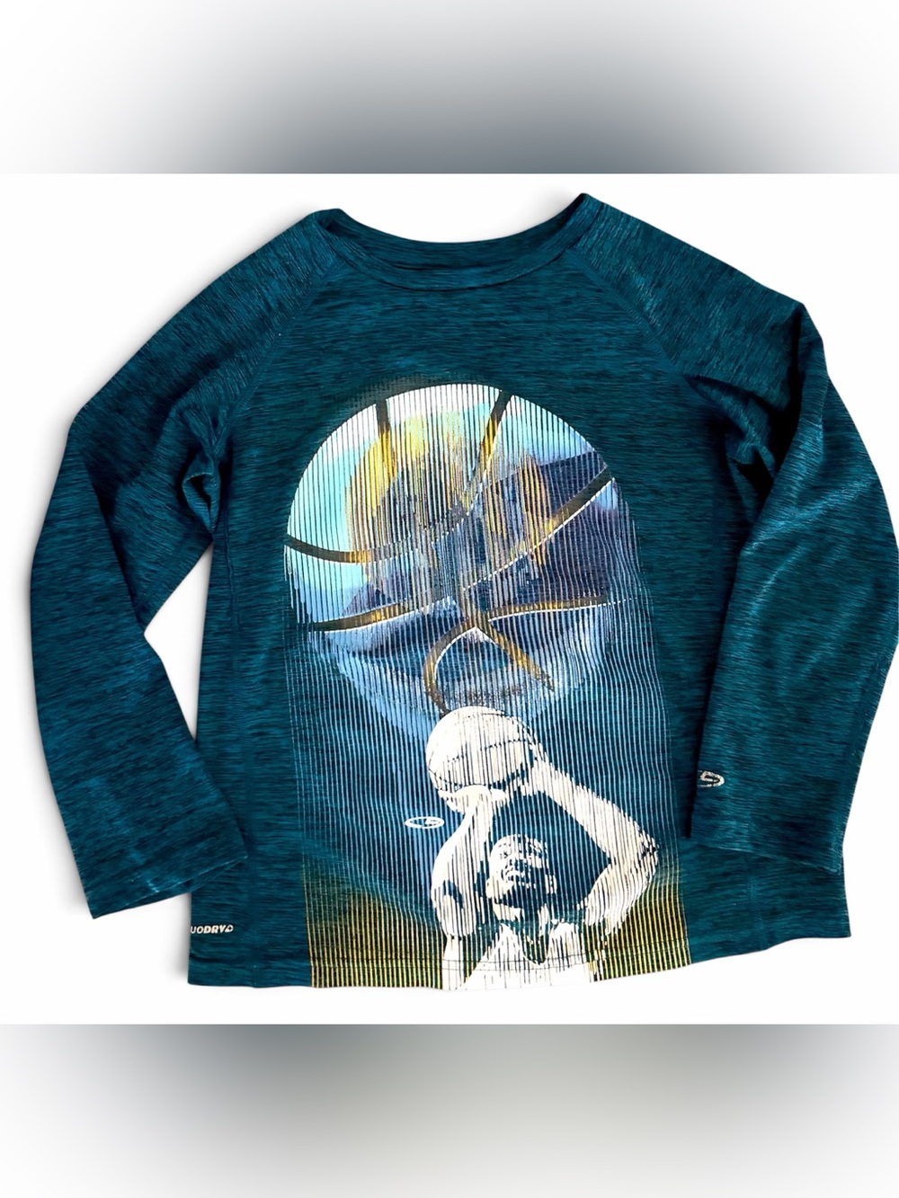 Champion Crewneck Athletic Basketball Graphic T Blue Teal Long Sleeve Boys 8-10